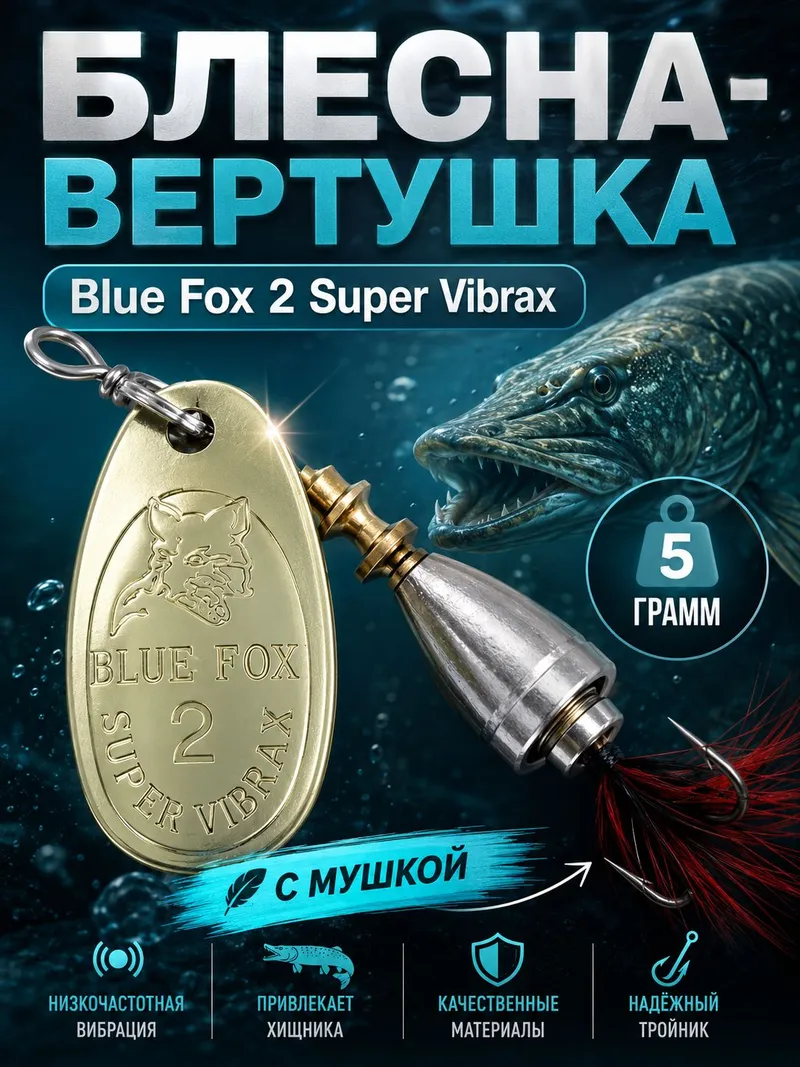 Блесна BLUE FOX № 2 с мушкой на щуку, жереха, судака
