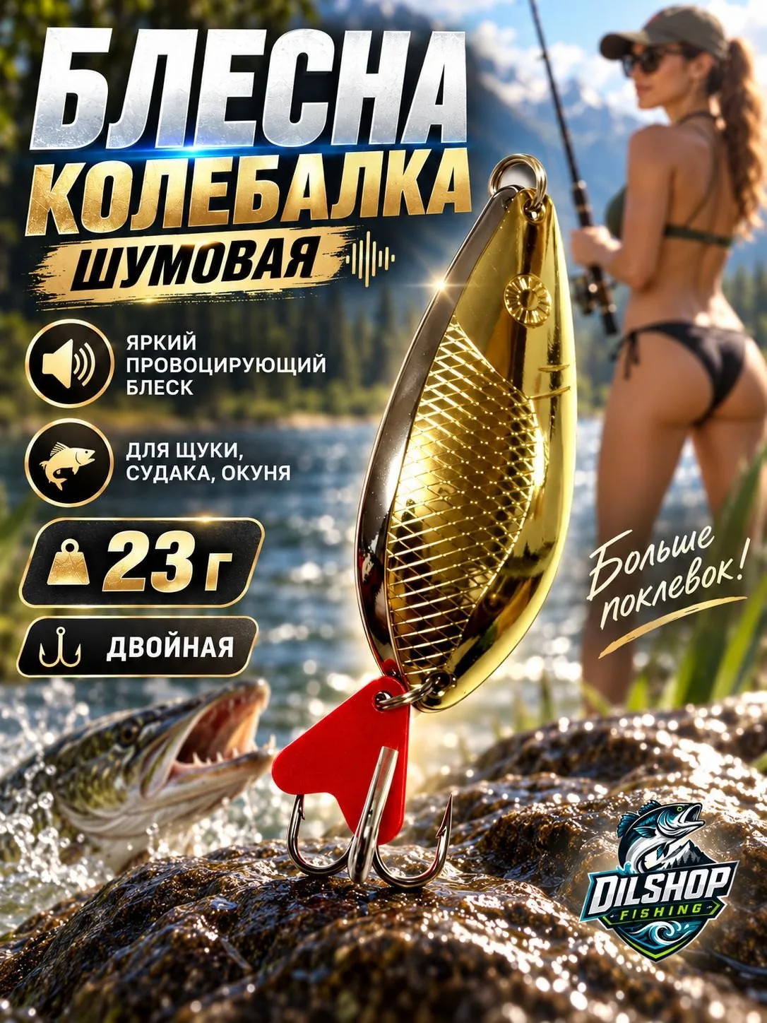 Блесна колеблющаяся двойная шумовая на щуку, судака 23гр