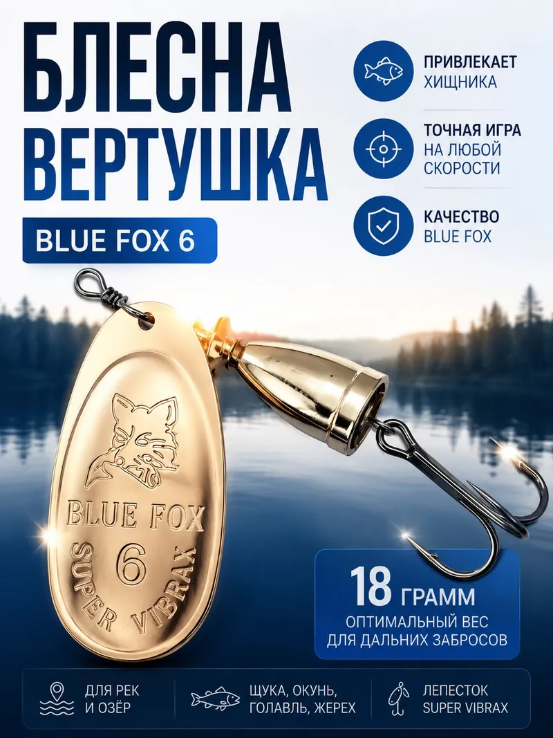 Блесна BLUE FOX № 6 на щуку, жереха, судака